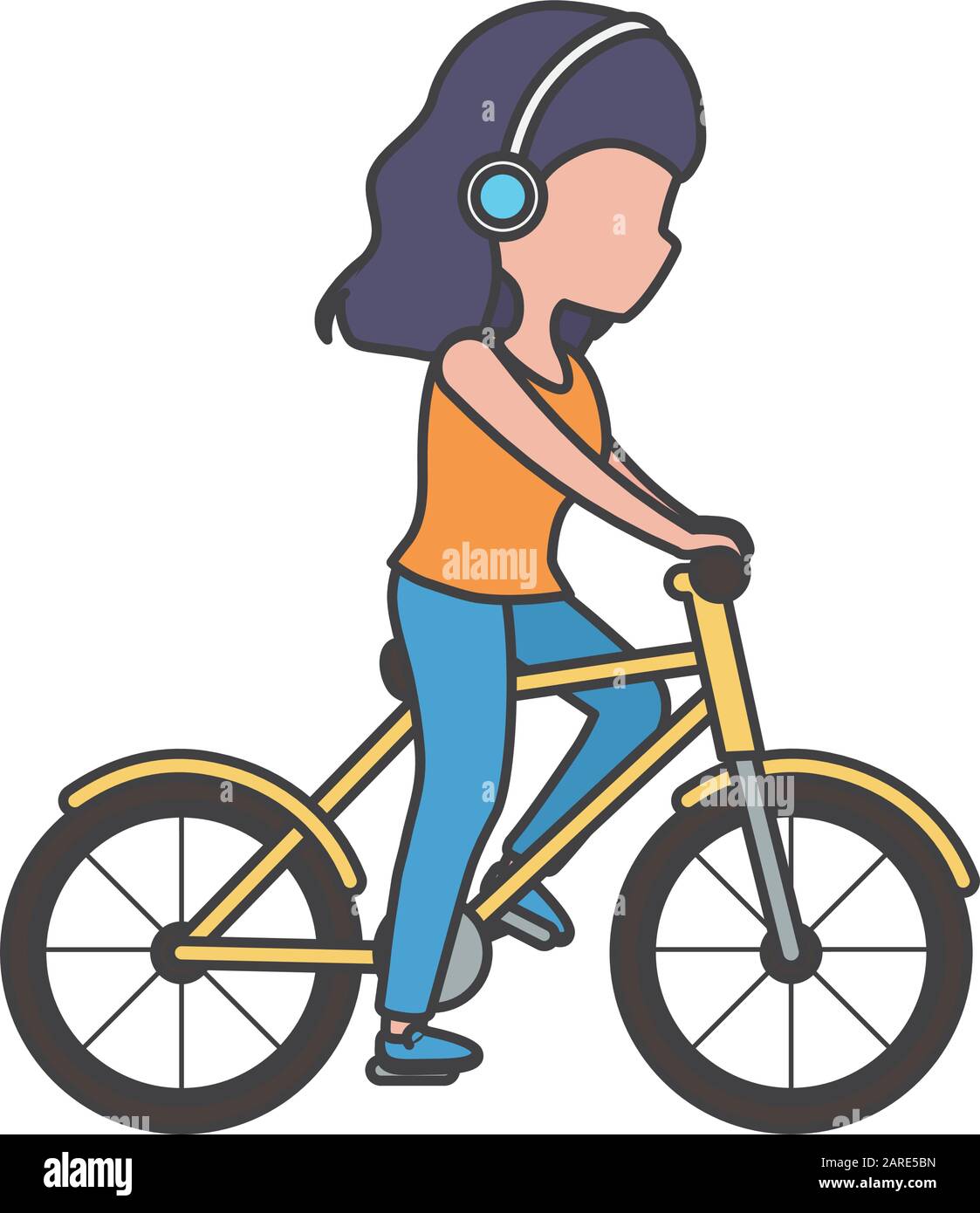 Junge Frau mit Kopfhörer auf weißem Hintergrund Vektorgrafiken Stock Vektor