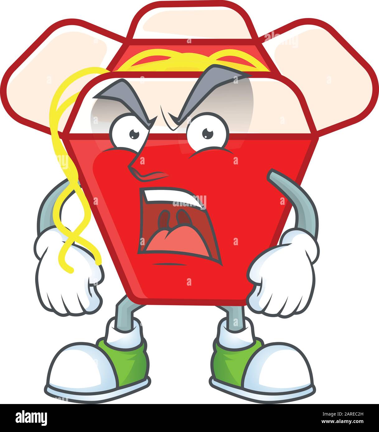 Chinese box Nudel Cartoon Character Design in wütend das Gesicht Stock Vektor