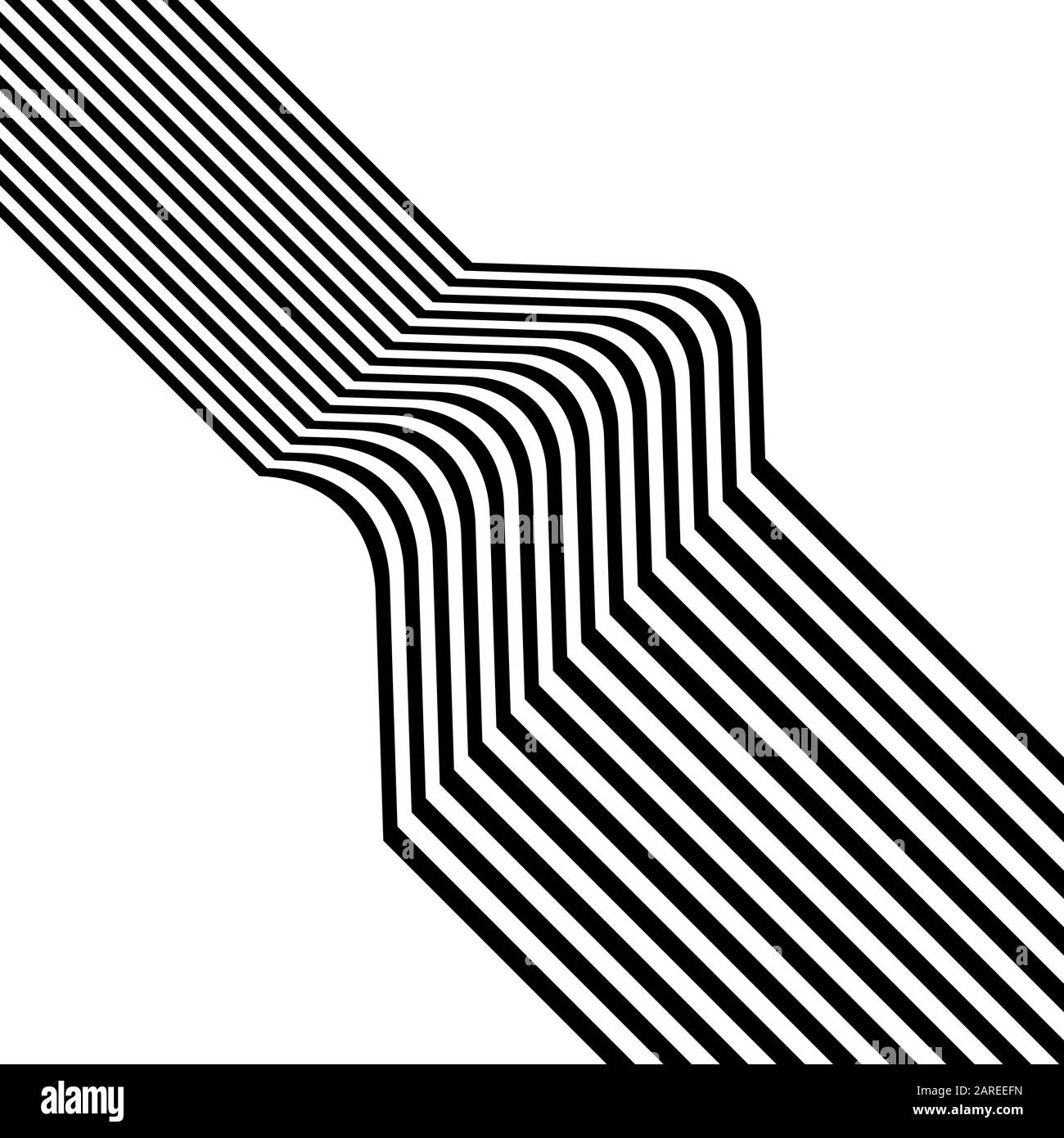 Schwarze und weiße diagonale Streifen isoliert auf dem Hintergrund. Abstrakte optische Grafiken. Vektorgrafiken für Ihr Design. Stock Vektor