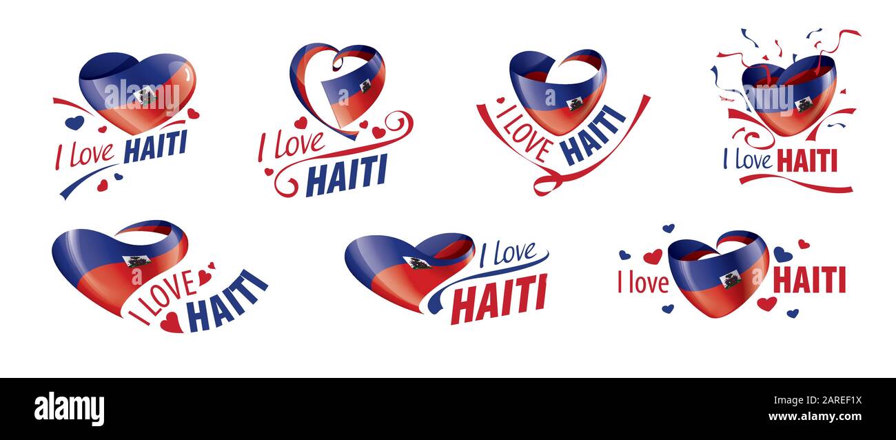 Nationalflaggen Haitis in Form eines Herzens und der Aufschrift, die ich Haiti liebe. Vektorgrafiken Stock Vektor