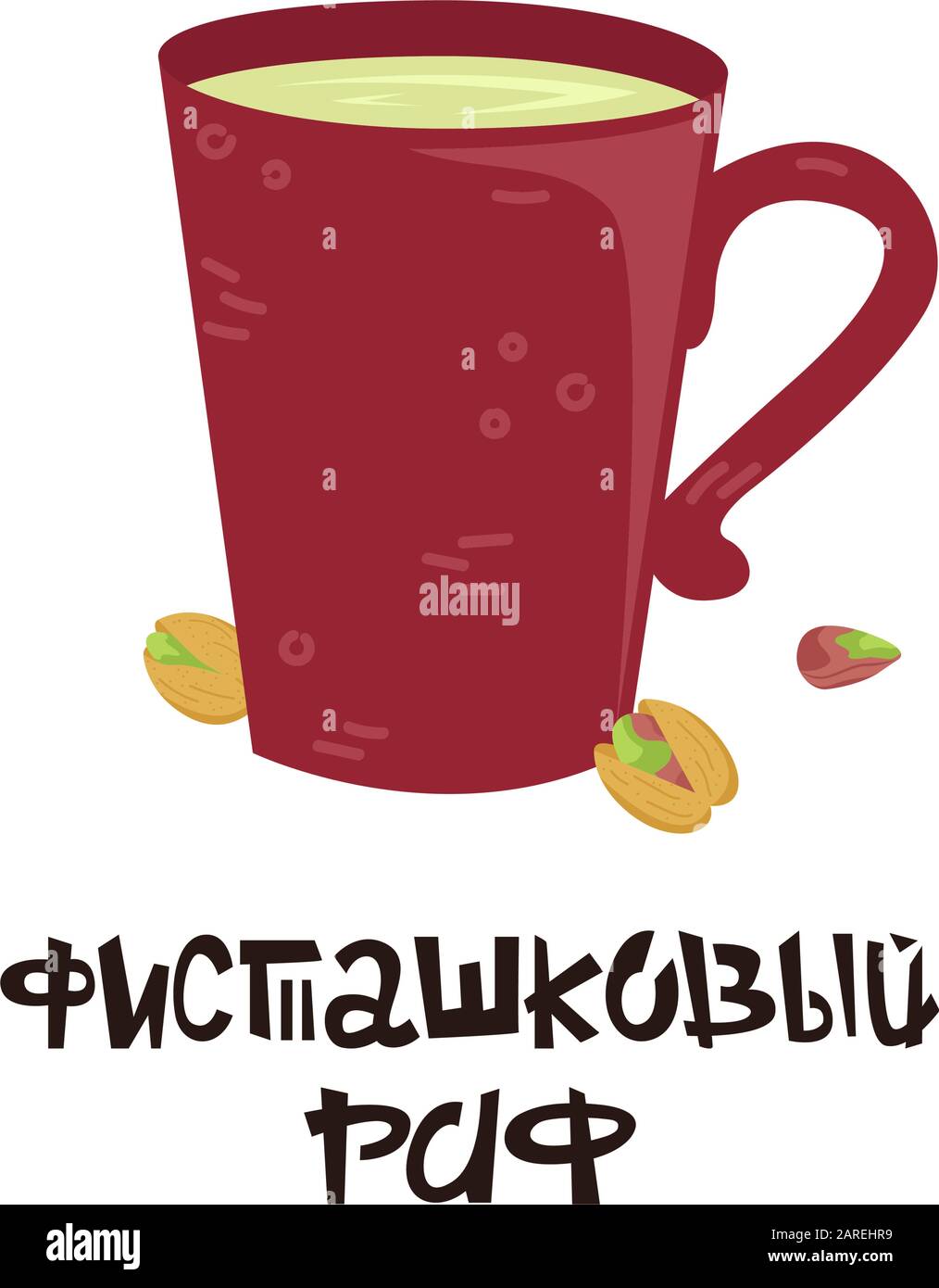 Russischer Kaffeeaufzug - Pistazien raf. Kreativer Satz mit einer Tasse Kaffee. Stock Vektor