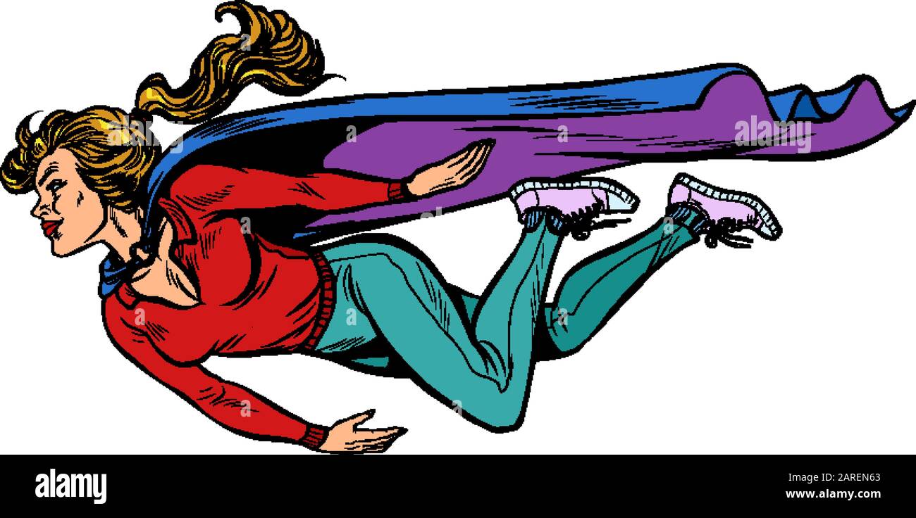 Superheld der Frau fliegt mit weiblicher Macht Stock Vektor