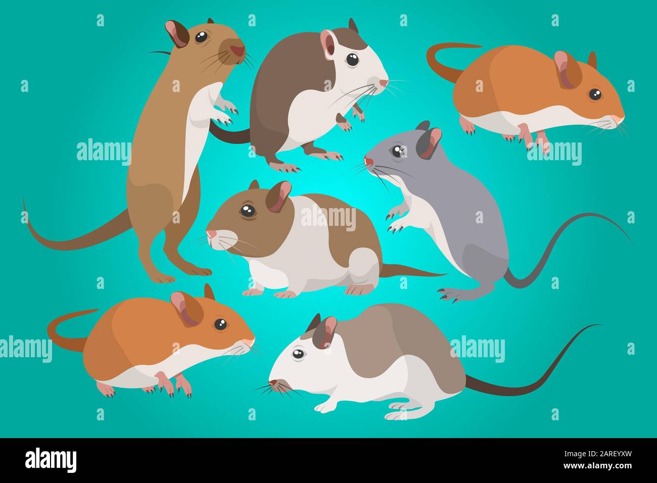 Realistische Animals Cartoon, Outline Icons in Set Collection für Design. Stock Vektor