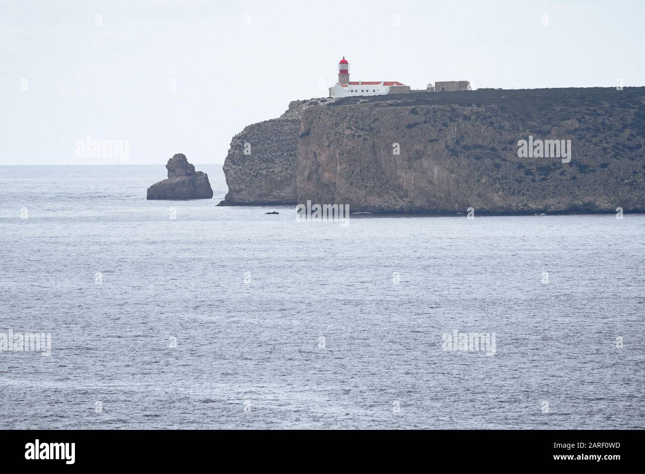 Leuchtturm am Cabo De Sao Vicente in Sagres an der Algarve Portugal am Überholtag Stockfoto