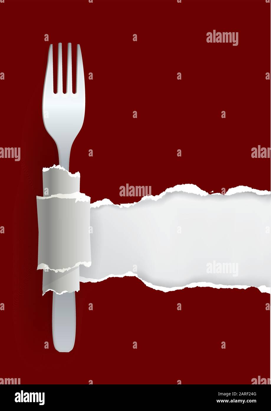 Menü Restaurant Hintergrund. Zerrissenes Papier mit einer Gabel. Vektor verfügbar. Stock Vektor