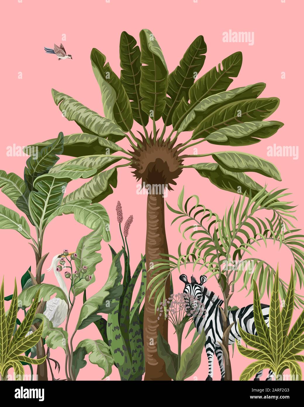 Grenze zu Dschungelbäumen und Wildtieren. Vektor. Stock Vektor