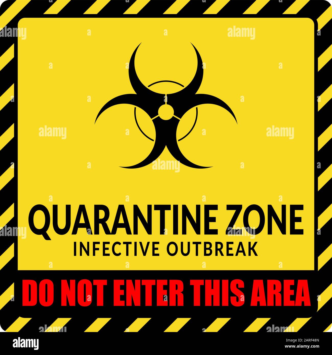 Vektor des Warnzeichens für die gelbe Quarantänezone über dem Quarantänebereich bei einem Infektionsausbruch Stock Vektor