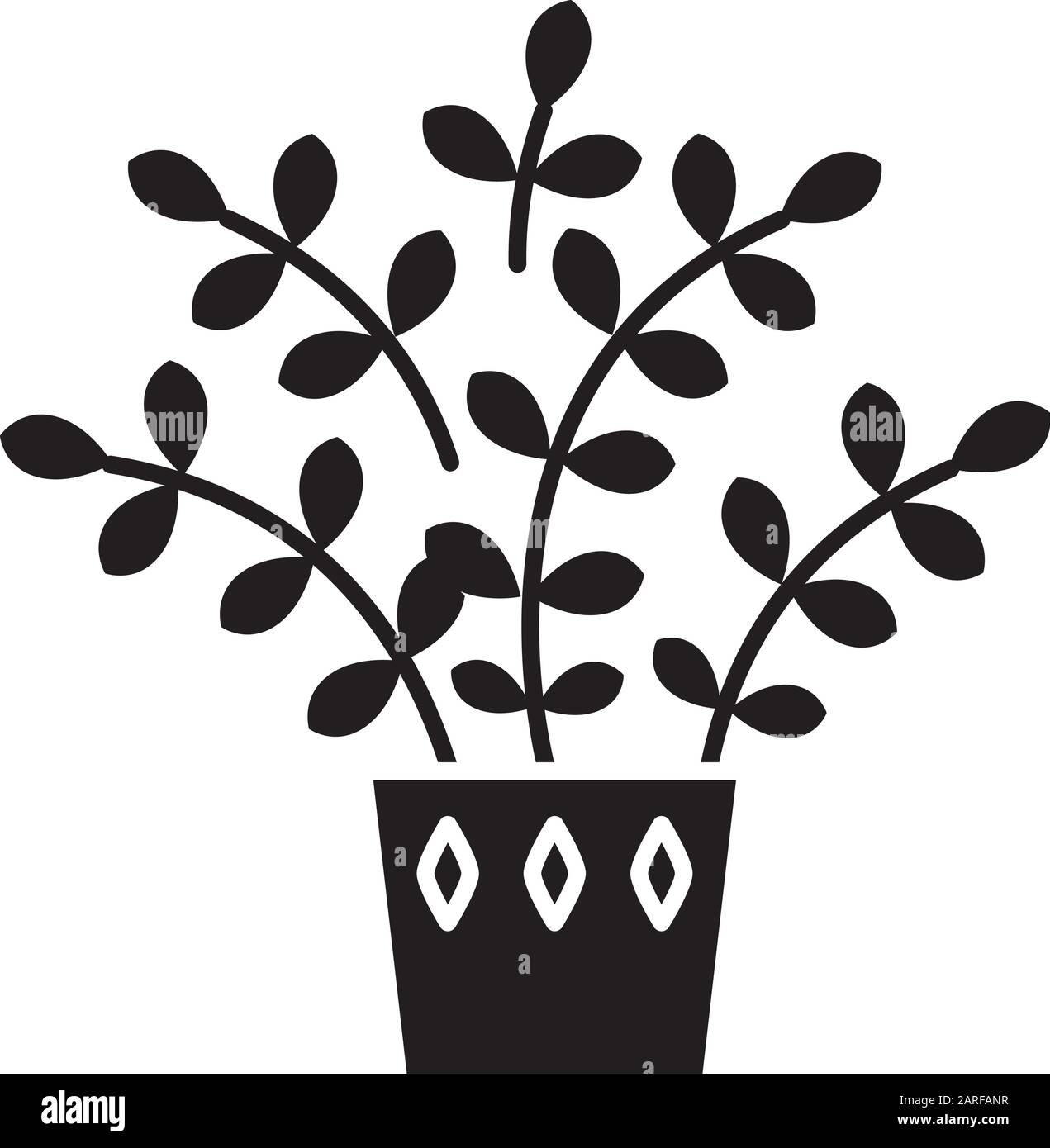 ZZ Plant schwarzes Glyph-Symbol. Zamioculcas. Sansibar Gem. Tropische Pflanze im Inneren mit kleinen Blättern. Dekorative Zimmerei. Natürliches Heimdekor. Silhouette s. Stock Vektor