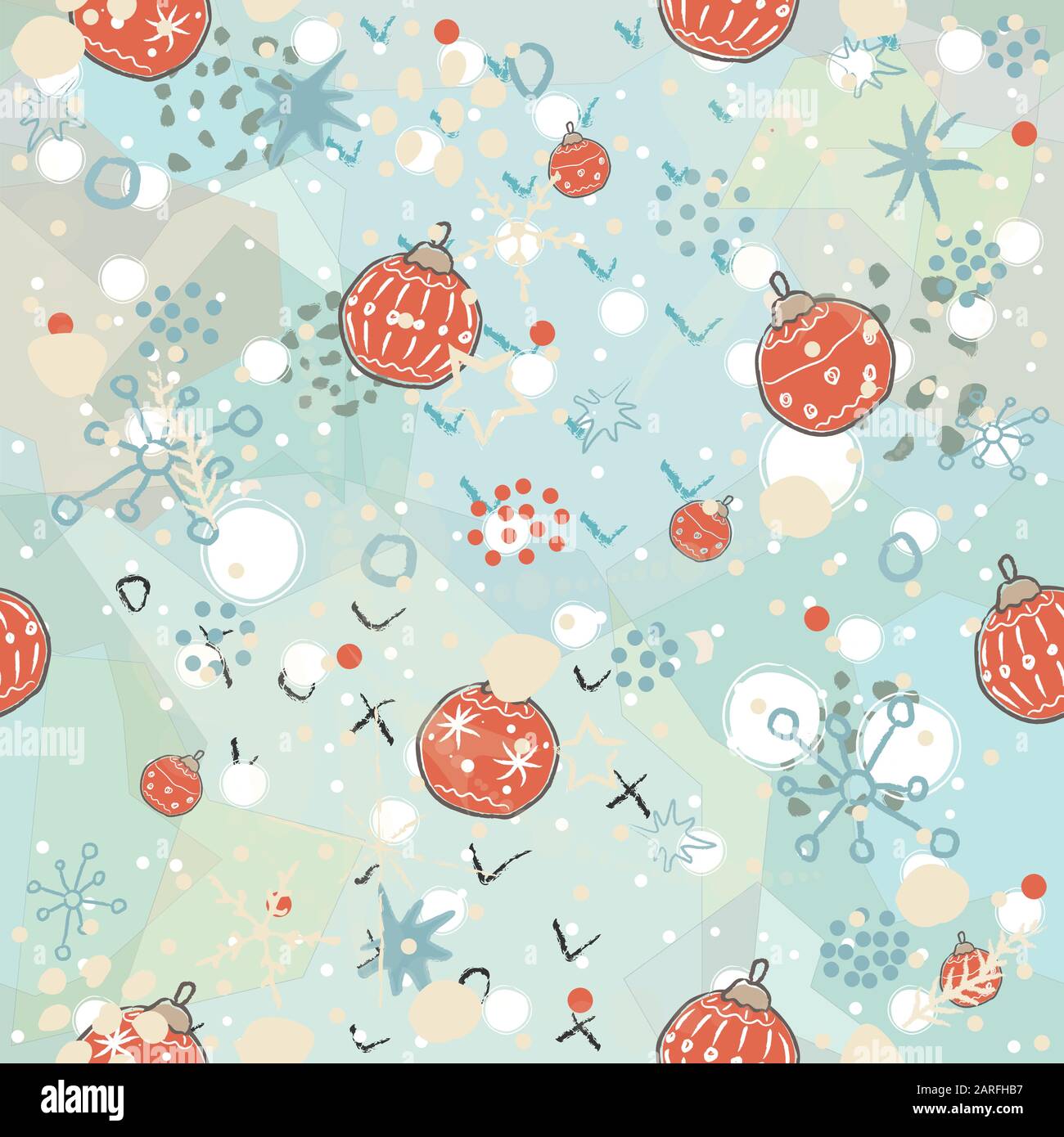 Winter nahtlose Muster mit festlichen roten Ornamenten und funky Schneeflocken. Hand gezeichnet, im skandinavischen Stil. Vector Illustration Stock Vektor