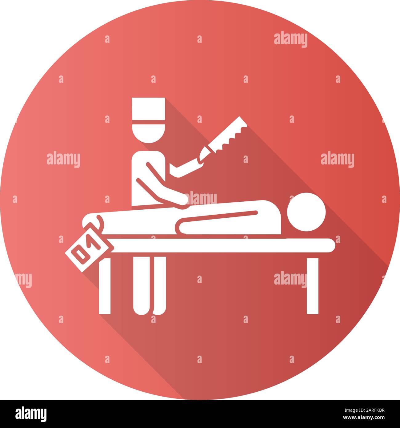 Autopsie-Symbol für lange Schatten-Glyphe in rotem Flachdesign. Die Disambiguierung Verstorbener Patient. Leiche mit Tag. Körper in Leichenhalle. Todesursache. Medizinische forensische Proce Stock Vektor