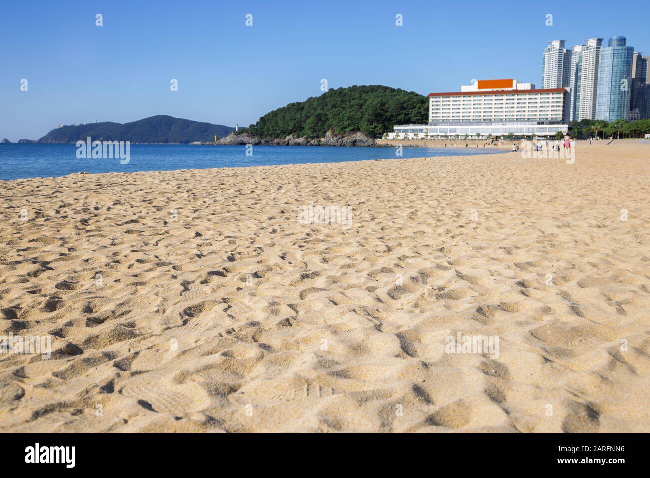 Haeundae Beach und moderne Gebäude in Busan, Korea Stockfoto