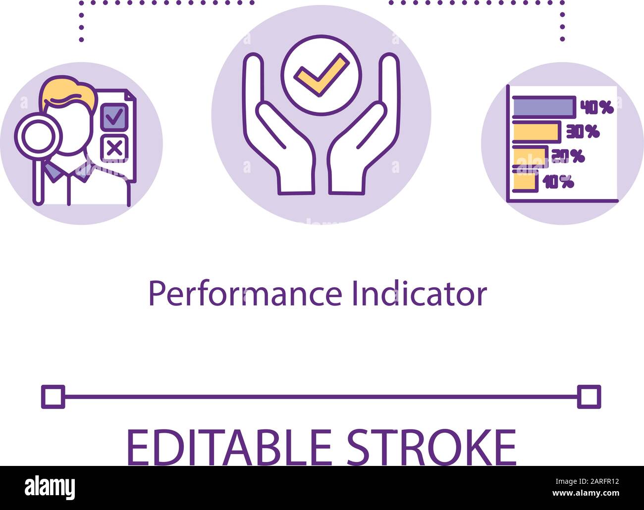 Konzeptsymbol für Leistungsindikator. KPI, Effizienz und Produktivität Metrik und Messidee Thin Line Illustration. Fortschrittsbewertung. Vektor i. Stock Vektor