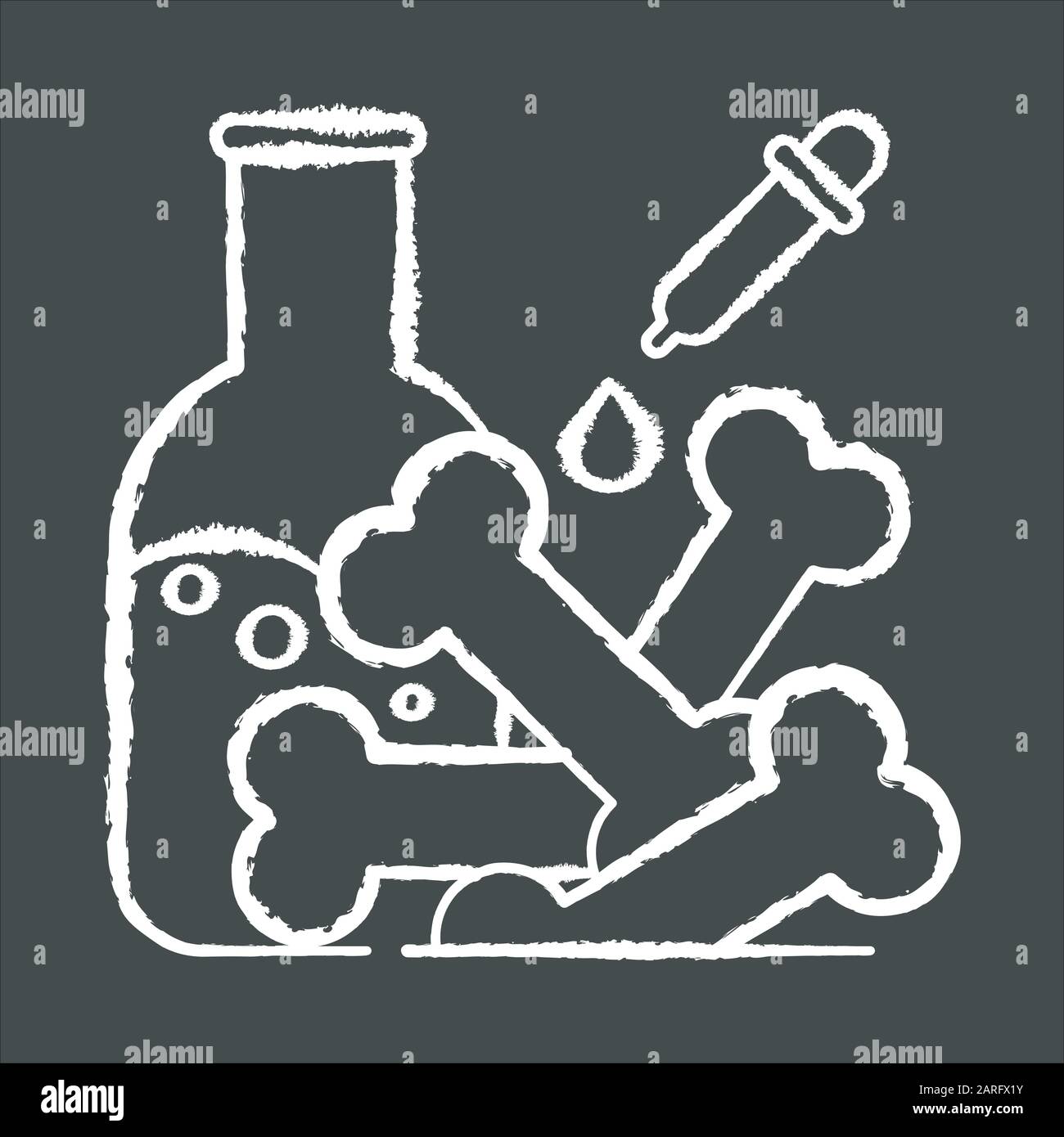 Kreidesymbol für Laboranalysen. Archäologische Entdeckungen. Alte Knochen. Laboruntersuchung. Chemische Untersuchung von Fossil. Paläontologie. Wissenschaftliche Instrumente. Stock Vektor