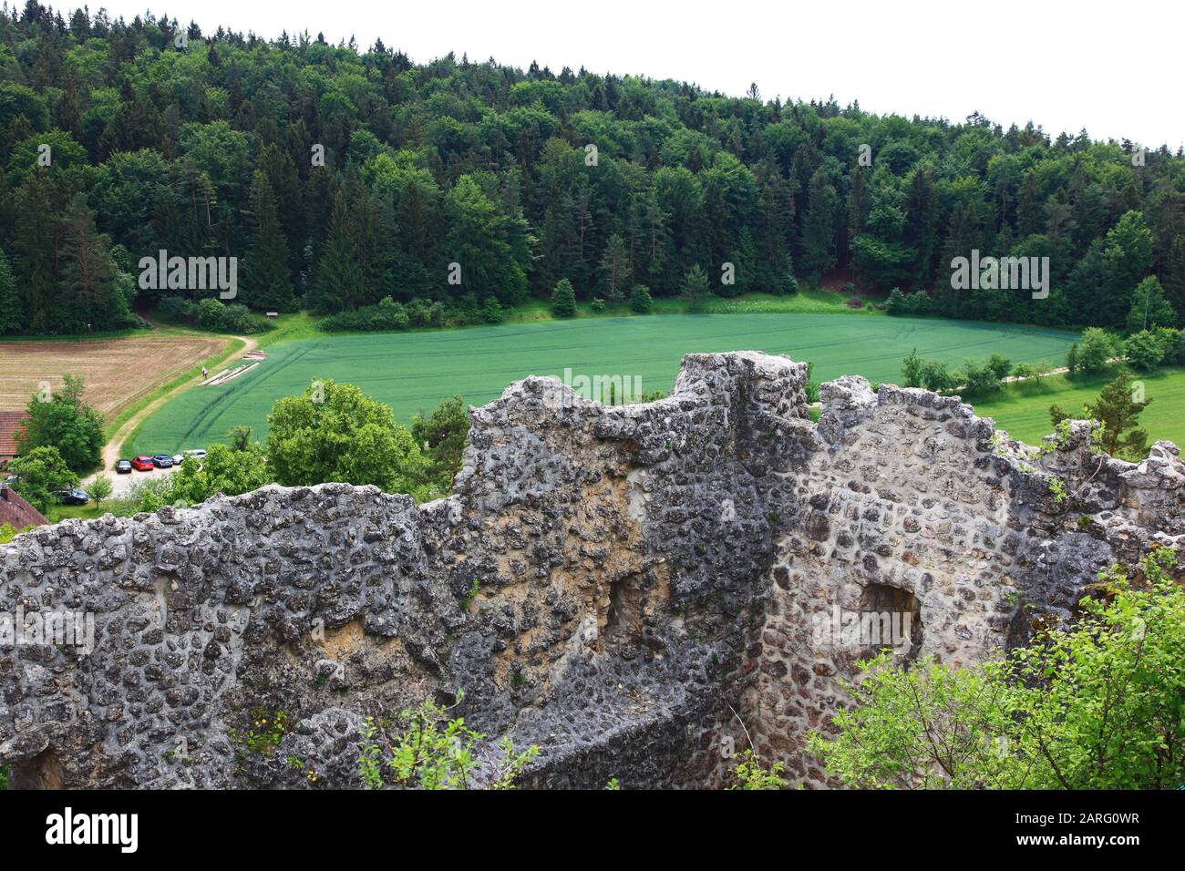 Burgruine Lichtenegg, Überrest einer hochmittelalterlichen Adelsburg über dem gleichen Dorf Lichtegg, Gemeinde Birgland, Landkreis Amberg-Sulzb Stockfoto