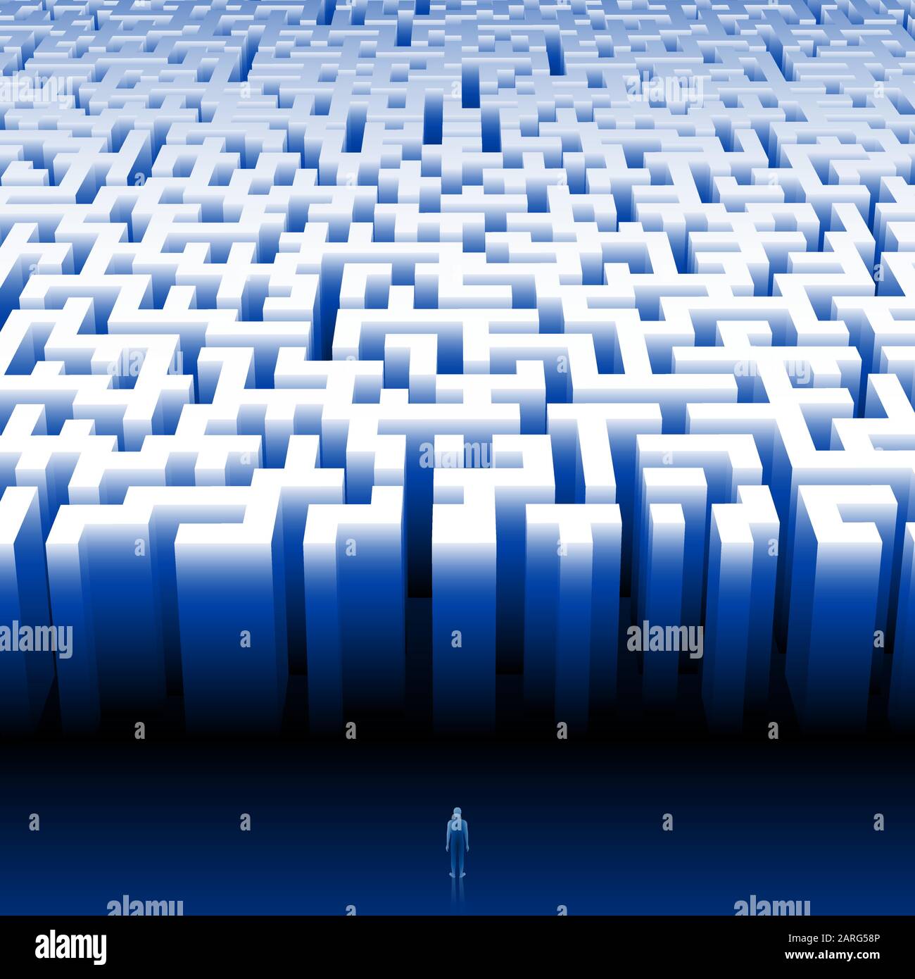 Der Mensch betritt ein riesiges Labyrinth, Findet seinen Weg, Trifft die richtige Entscheidung; Eps8 Stock Vektor