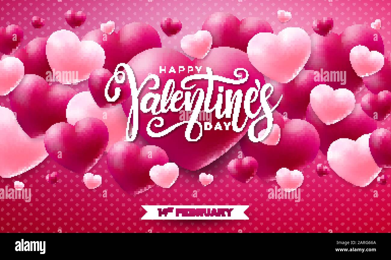 Happy Valentines Day Design mit rotem Herz auf Glänzendem violettem Hintergrund. Vector Wedding and Love - Illustration Zum Thema Weihnachtsgrüße, Party Stock Vektor