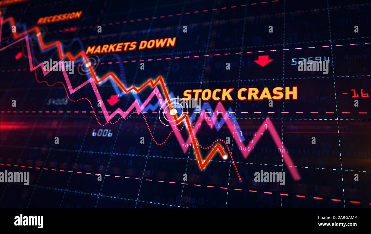 Kursabwärtstabelle der Aktienmärkte im Hintergrund der Börsen. Abstraktes Konzept von Finanzstagnierung, Rezession, Krise, Geschäftsabsturz und wirtschaftlichem Zusammenbruch. Downwa Stockfoto