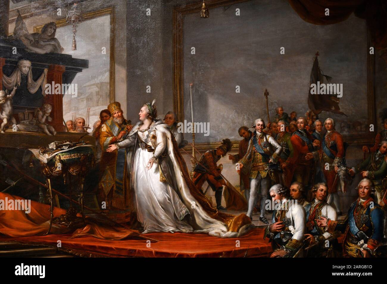 Allegorie der Mäßung Katharinas des Großen mit Kaiser Joseph II. Im Süden Russlands im Jahre 1787, Öl auf Holz, 1787, Gemälde von Elias Friedrich Stockfoto