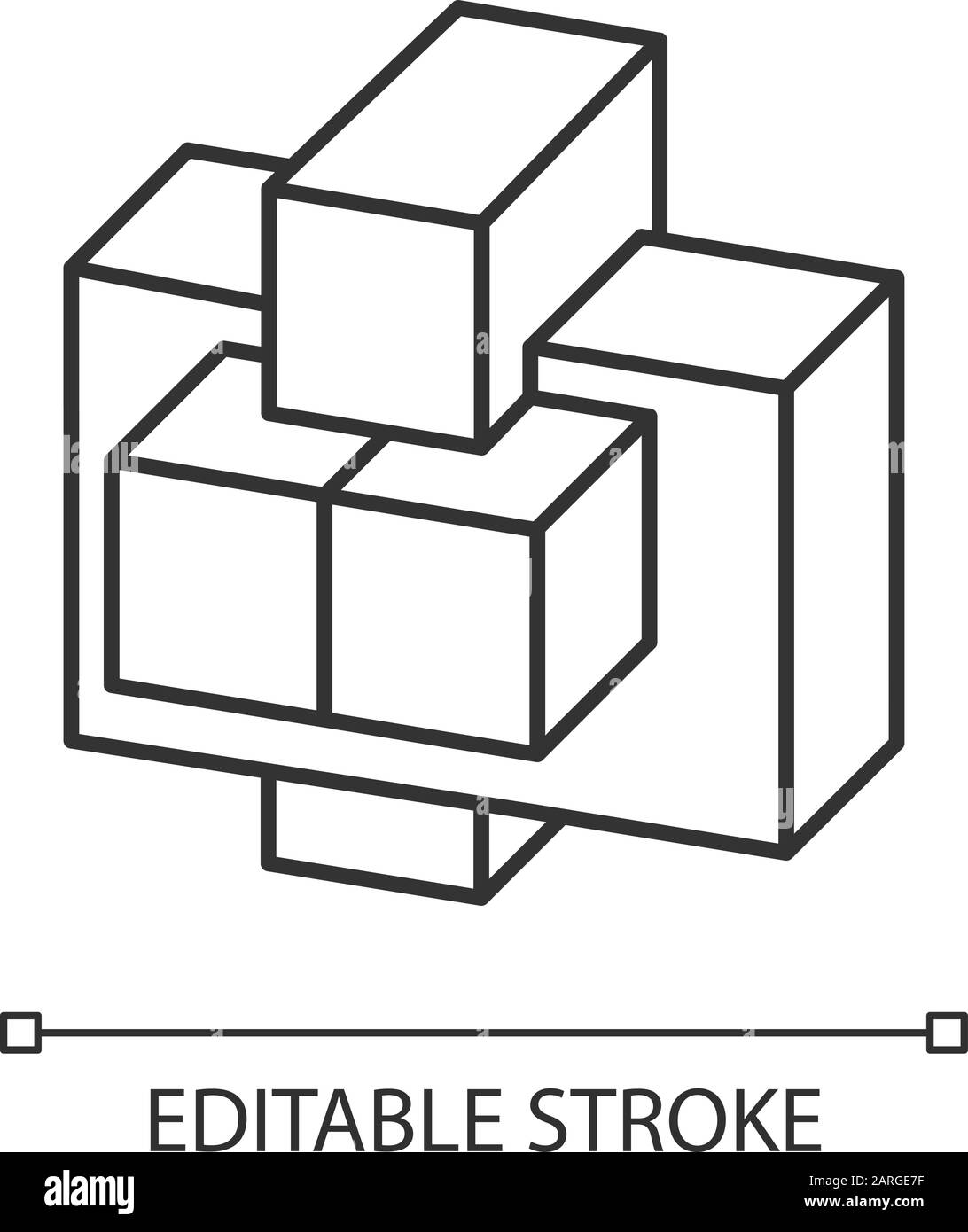 Lineares Symbol für Konstruktionsrätsel. Verbundene Teile. Versuch und Fehler, zusammengespieltes Spiel. Hirn-Teaser. Dünne Linie. Kontursymbol. Vektor ist Stock Vektor