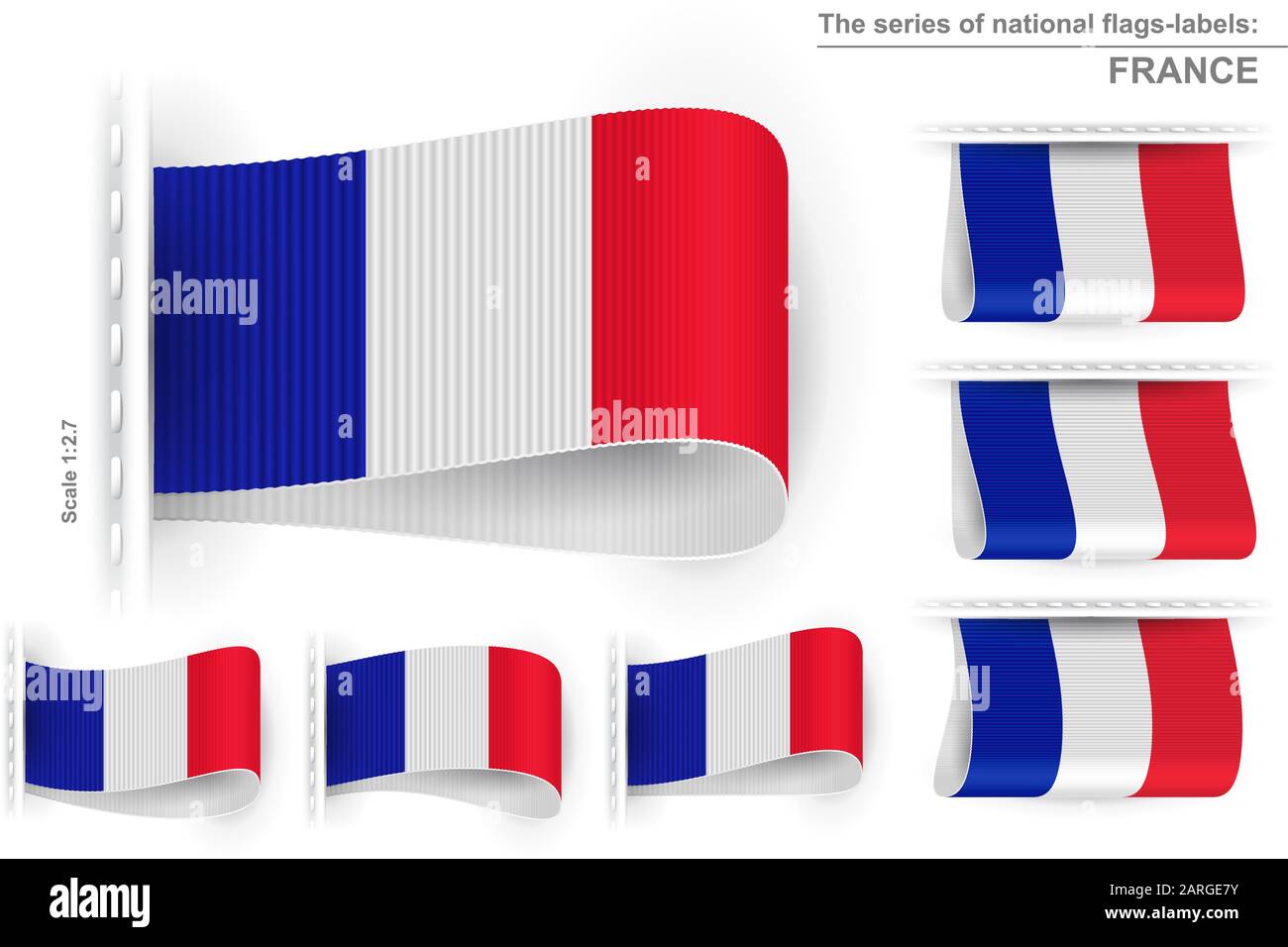 Nationale Staatsflaggen Frankreichs; Aufgenähter Bekleidungsetikett; Vector Set Flags of French Republic; Eps10 Stock Vektor