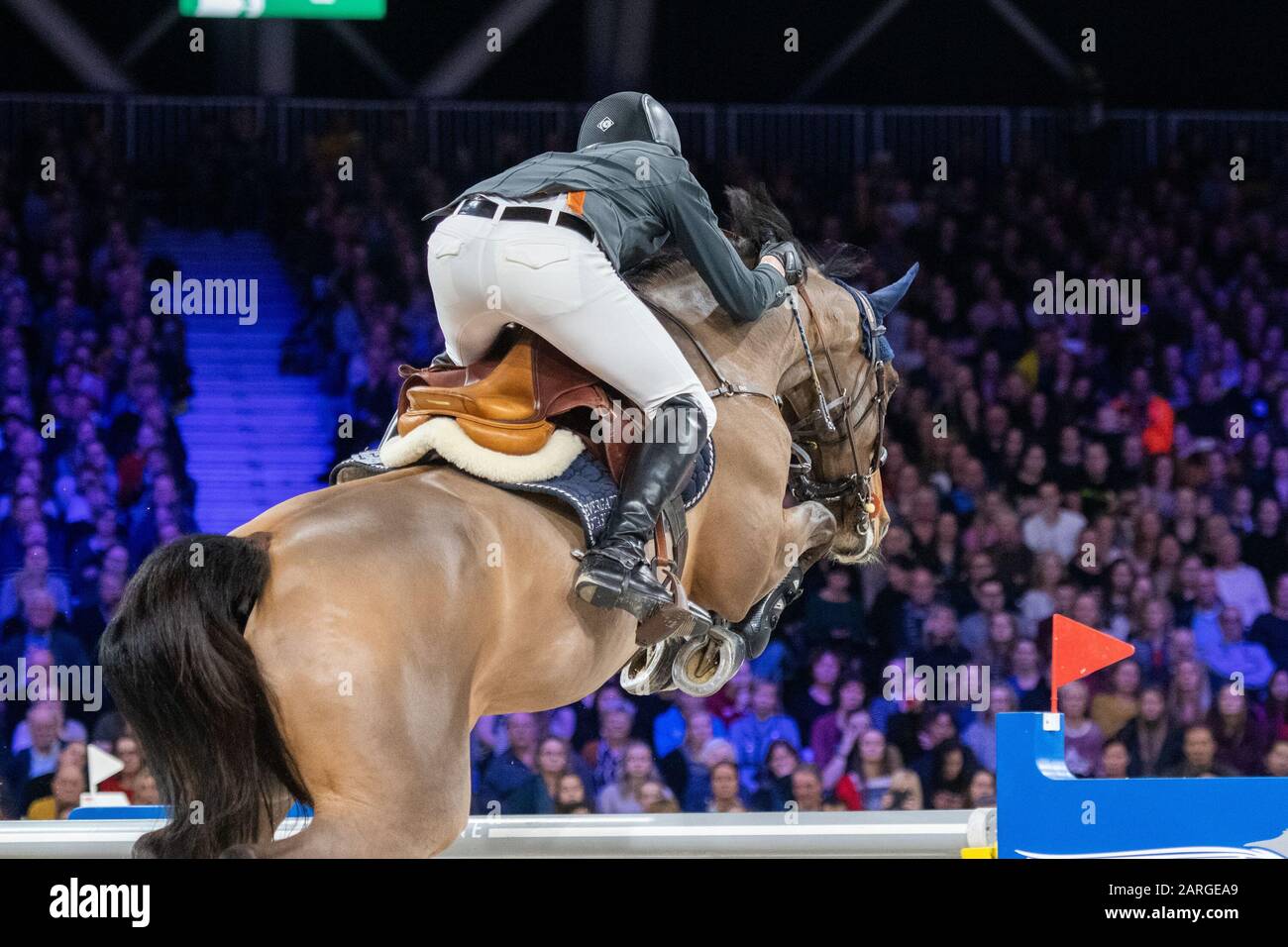 Amsterdam, NIEDERLANDE - 26. JANUAR: Harrie Smolders aus den Niederlanden reitend Monaco auf dem Longines FEI Worldcup präsentiert von RAI Amsterdam - Springen Amsterdam am 26. Januar 2020 in Amsterdam. (Foto von Thomas Reiner/ESPA-Images) Stockfoto