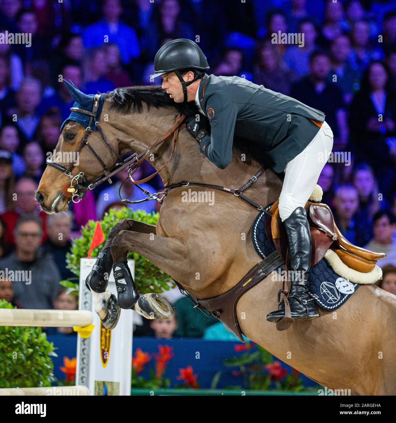 Amsterdam, NIEDERLANDE - 26. JANUAR: Harrie Smolders aus den Niederlanden reitend Monaco auf dem Longines FEI Worldcup präsentiert von RAI Amsterdam - Springen Amsterdam am 26. Januar 2020 in Amsterdam. (Foto von Thomas Reiner/ESPA-Images) Stockfoto