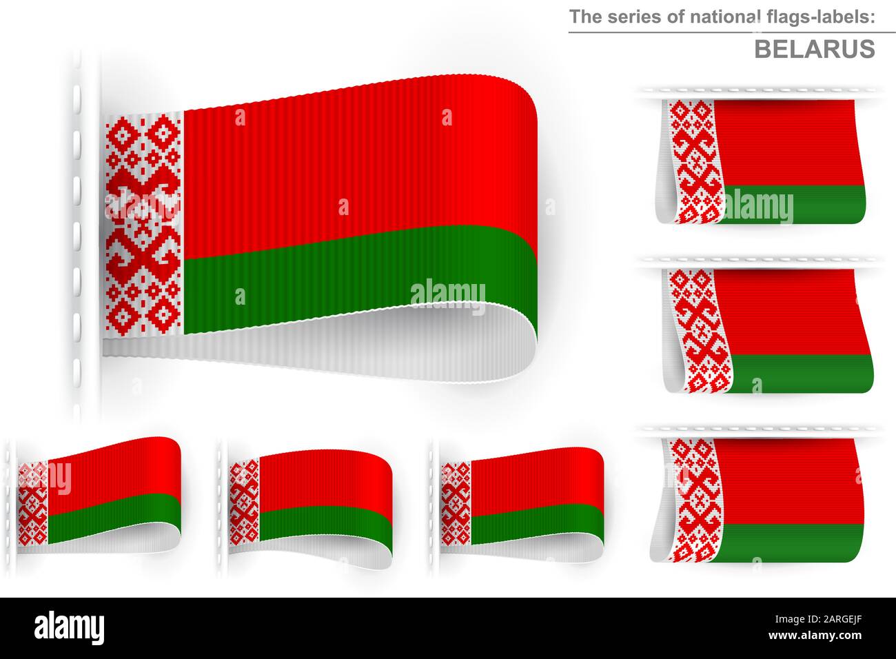 Staatsflaggen der Republik Weißrussland; Aufgenähtes Bekleidungsetikett;  Vector Set Byelorussia Flags Eps10 Stock-Vektorgrafik - Alamy