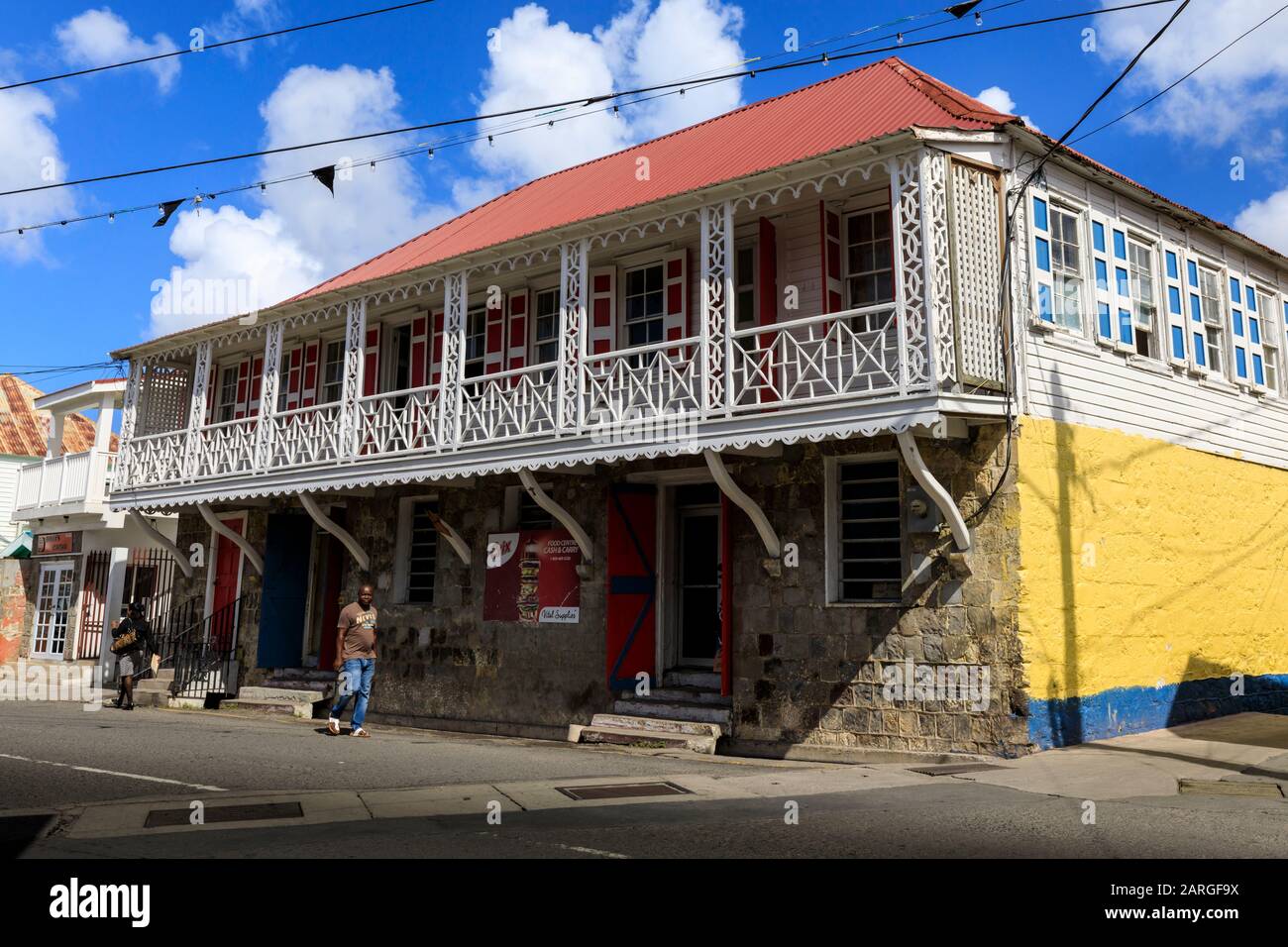 Historische Architektur, städtische Gebäude, Charlestown, Nevis, St. Kitts und Nevis, West Indies, Karibik, Mittelamerika Stockfoto