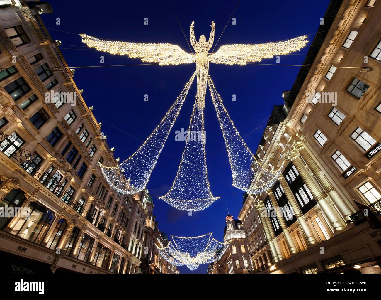 Weihnachtsbeleuchtung Regent Street, London, England, Großbritannien, Europa Stockfoto