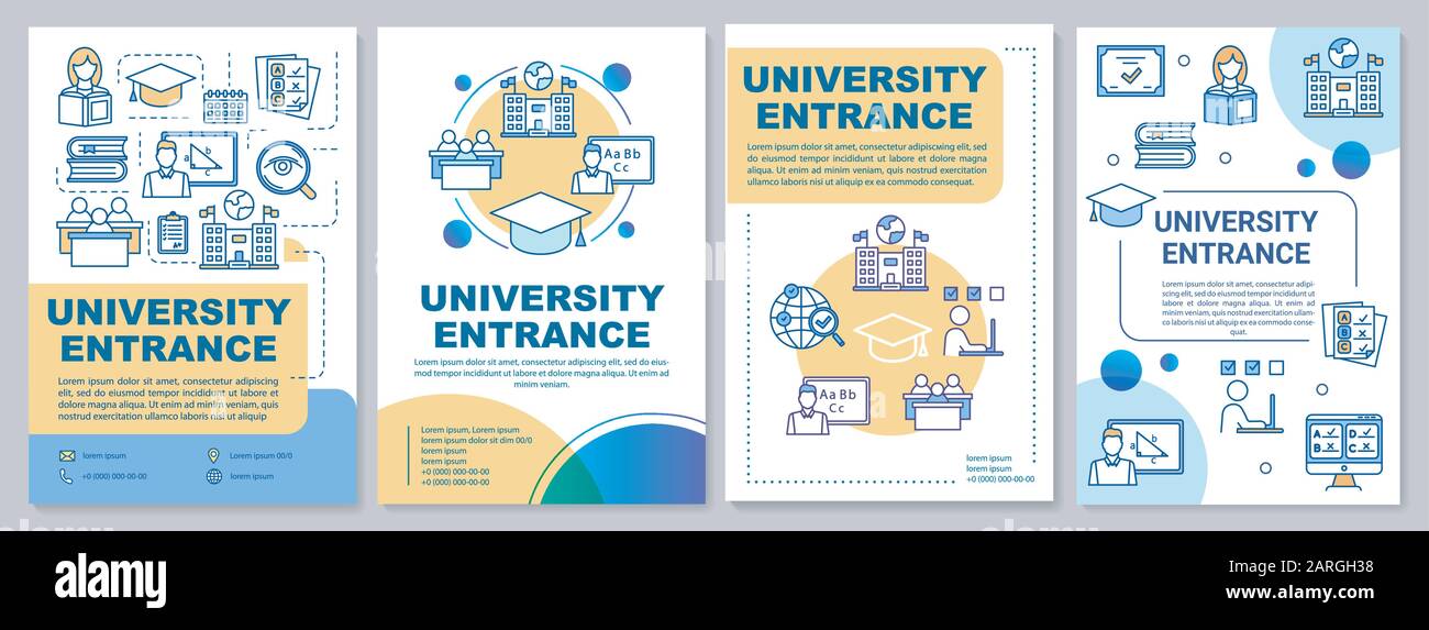 Vorlage für die Broschüre zum Hochschulzugang. Highschool-Akzeptanz. Flyer, Broschüre, Broschürendruck, Coverdesign mit linearen Symbolen. Vektorseitenlayouts für Stock Vektor