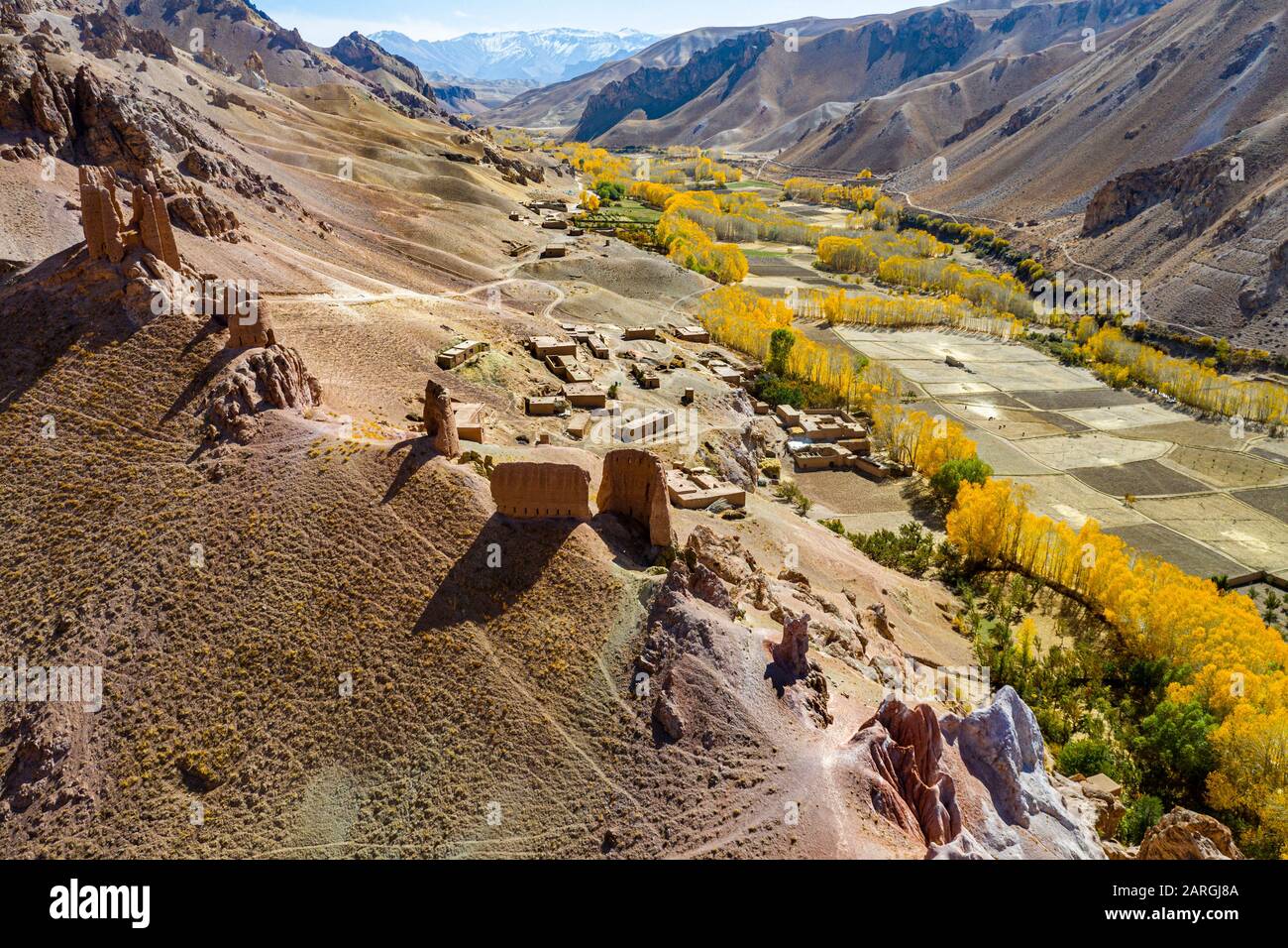 Luftaufnahmen von der Drohne des Forts Gohargeen, der Provinz Yakawlang, Bamyan, Afghanistan, Asien Stockfoto