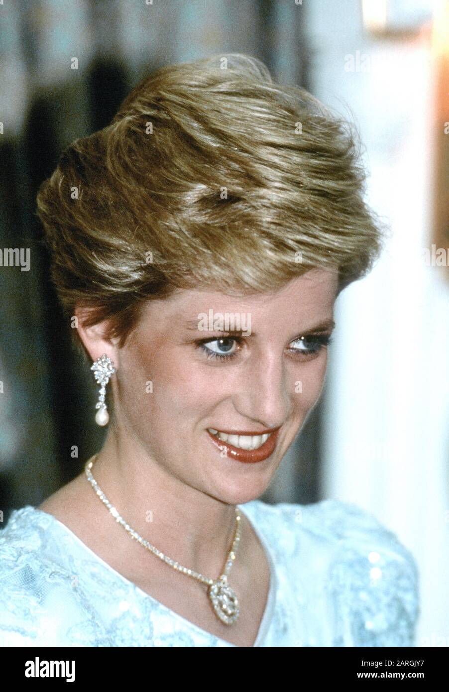 HRH Prinzessin Diana in Manama, während ihrer Königlichen Tour durch Bahrain 1986 Stockfoto