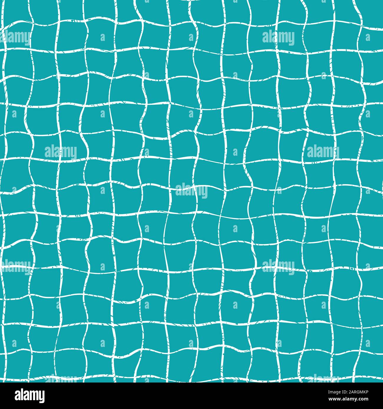 Weißes und ozeanblaues Doodle-Raster, Scheck, quadratischer, rechteckiger Hintergrund. Nahtloses lineares geometrisches Vektormuster mit Grunge-Struktur. Ideal für die Marine Stock Vektor