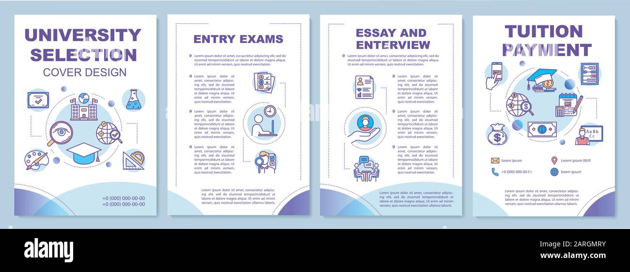 Vorlage für die Broschüre zum Hochschulzugang. Essay und Interview. Flyer, Broschüre, Broschürendruck, Coverdesign mit linearen Symbolen. Vektorseitenlayouts für mag Stock Vektor