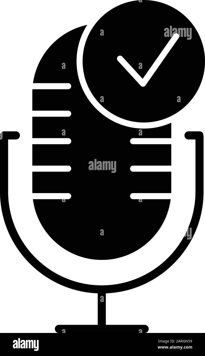 Symbol für die Installation des Mikrofons. Soundrekorder angeschlossen. Erfolgreiche Verbindung. Sprachsteuerung, Spracherkennung. Silhouettensymbol. Neg Stock Vektor