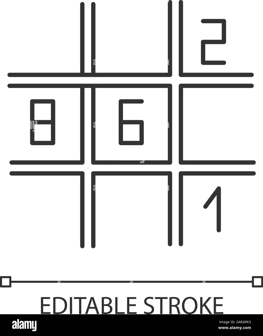 Sudoku Puzzle lineares Symbol. Spiel um die Platzierung von Zahlen. Mentale Bewegung. Einfallsreichtum, Intelligenztest. Hirn-Teaser. Dünne Linie. Kontursymbol. Stock Vektor