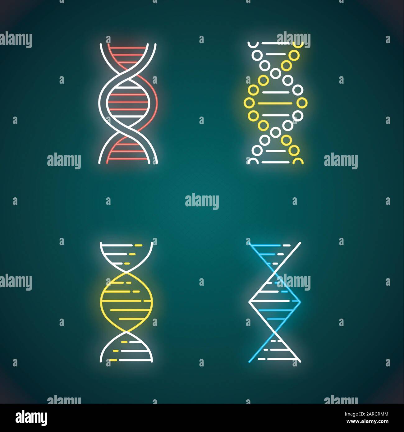 DNA-Spiralstränge Neonlichtsymbole gesetzt. Desoxyribonukleinsäure, Nukleinsäure-Helix. Spiralstränge. Chromosom. Molekularbiologie. Genetisches Code. Genetisch Stock Vektor DNA-Spiralstränge Neonlichtsymbole gesetzt. Desoxyribonukleinsäure, Nukleinsäure-Helix. Spiralstränge. Chromosom. Molekularbiologie. Genetisches Code. Genetisch Stock Vektor
