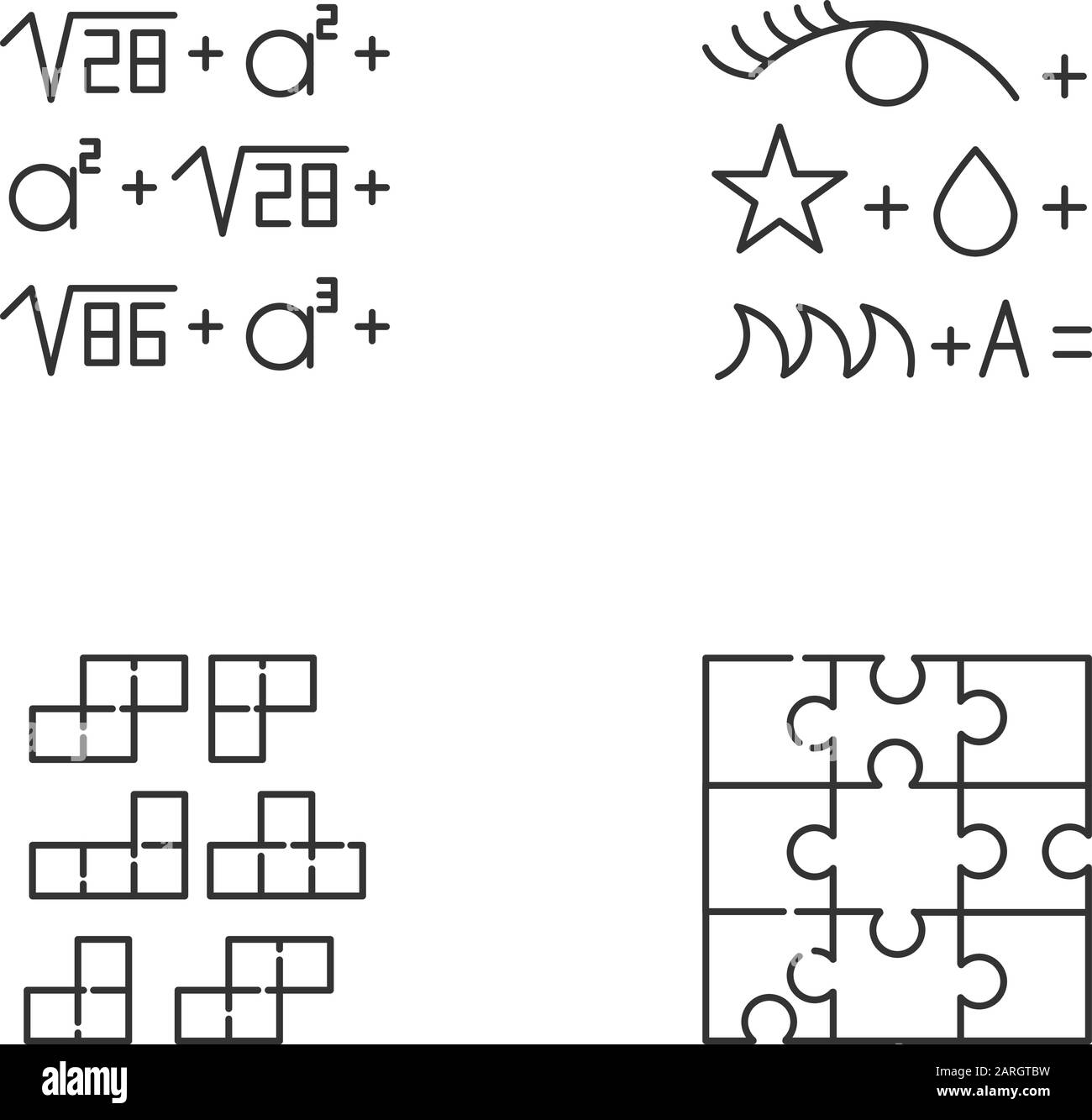 Puzzles Und Ratsel Lineare Symbole Gesetzt Rebus Blockpuzzle Kachelabgleich Stichsage Logikspiele Hirn Teaser Kontursymbole Mit Dunnen Linien Isoliertes Vecto Stock Vektorgrafik Alamy