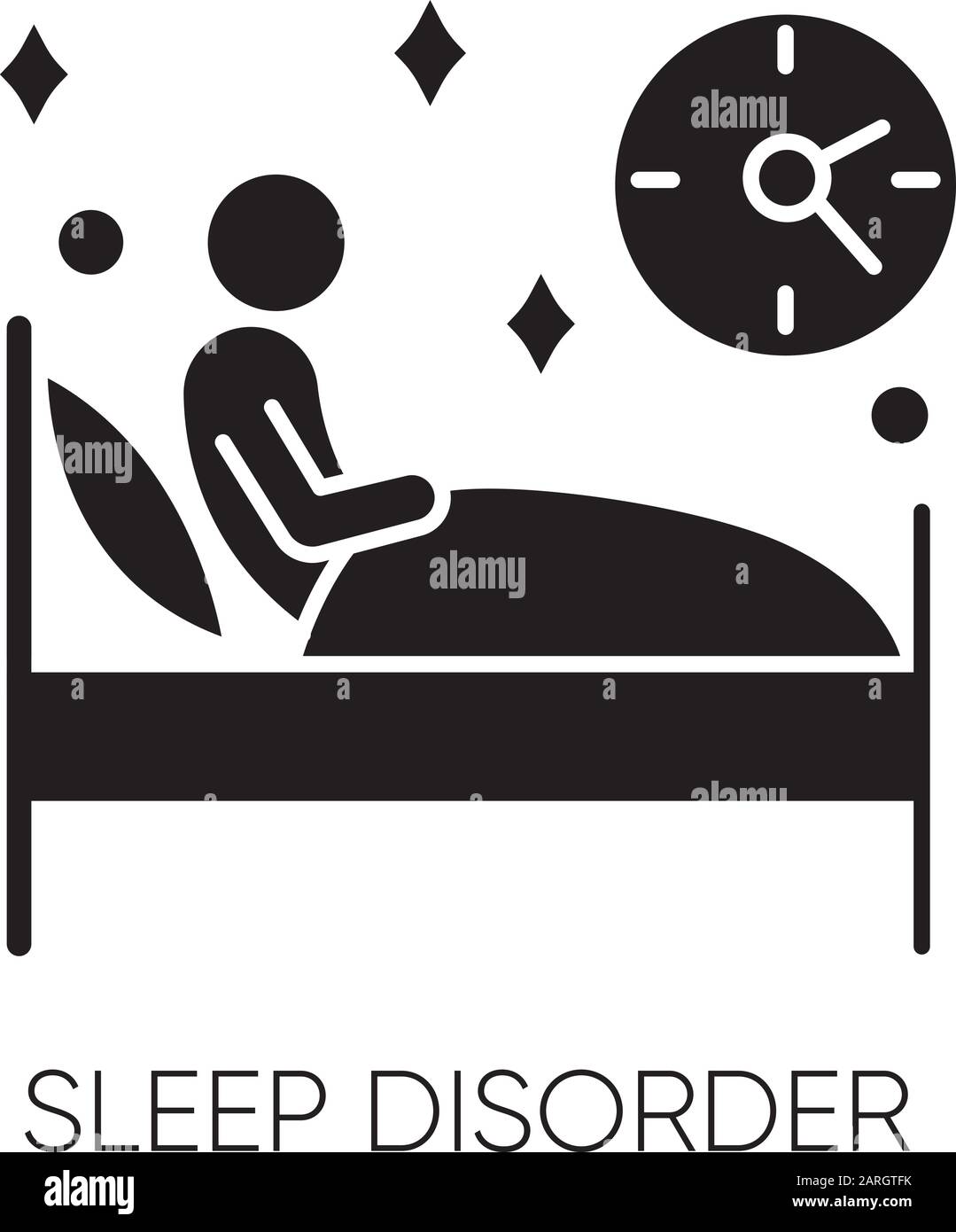 Glyph-Symbol für Schlafentzug. Schlaflosigkeit. Nachts wach. Schlaflosigkeit. Alptraum und Nachtterror. Dyssomnia. Psychische Störung. Silhouettensymbol. Nega Stock Vektor