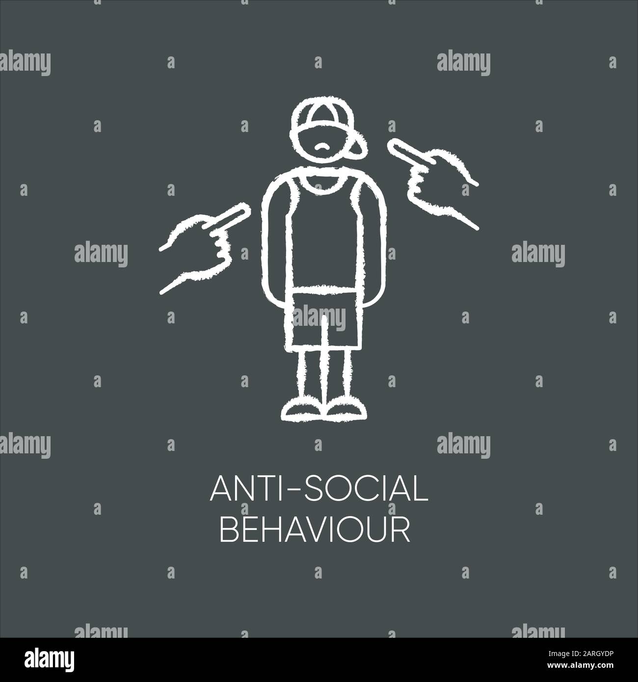Kreidesymbol für antisoziales Verhalten. Belästigung und Mobbing. Teenager-Depression. Aggressive Öffentlichkeit. Angst und Einsamkeit. Isolierung. Psychische Störung. Stock Vektor