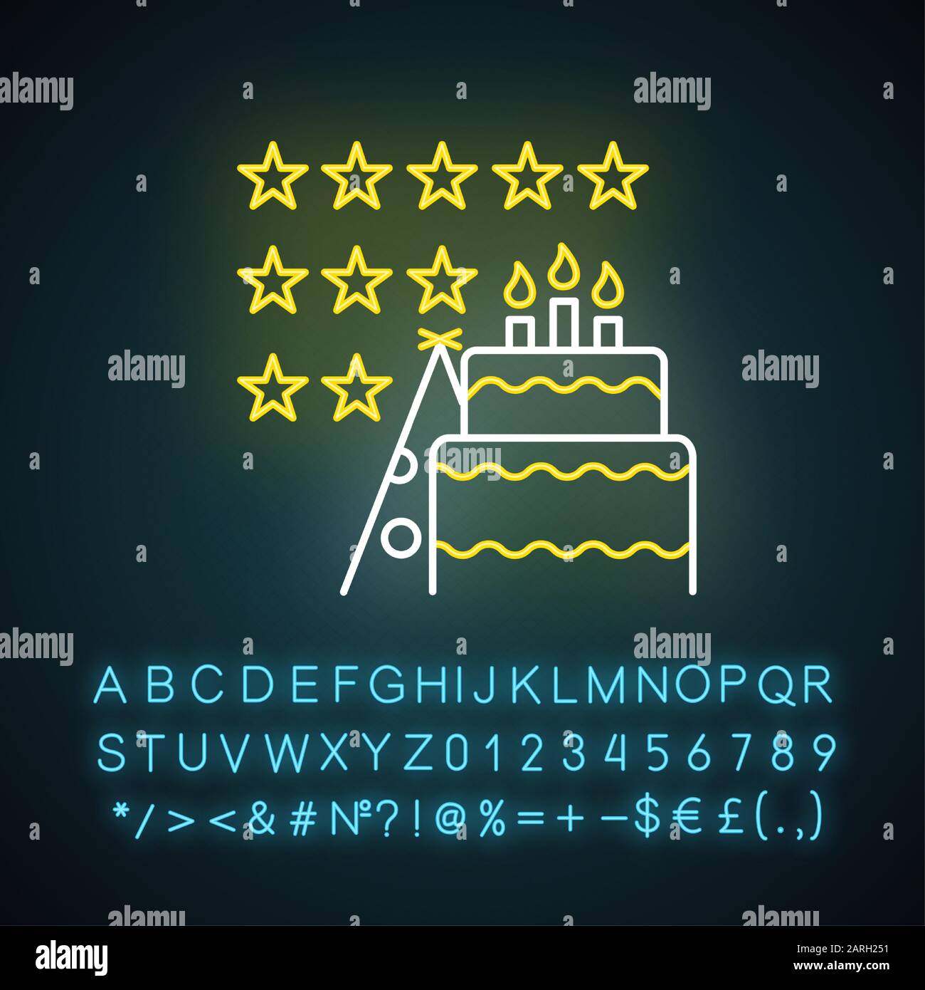 Symbol für Neonlicht mit hoher Nennleistung. Verbraucherüberprüfung. Erfahrungsbericht. Kundenzufriedenheit. Umfrage zur Ereignisbewertung. Feedback. Leuchtendes Zeichen mit Alphabet, numbe Stock Vektor