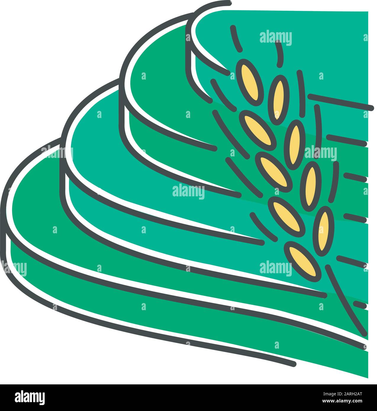 Reis-Grün-Farbsymbol für terrassenförmige Felder. Agrarprodukte. Indonesisches Ackerland. Natur der tropischen Insel. Asiatische Terrassenbaupraxis. Wachstum c Stock Vektor
