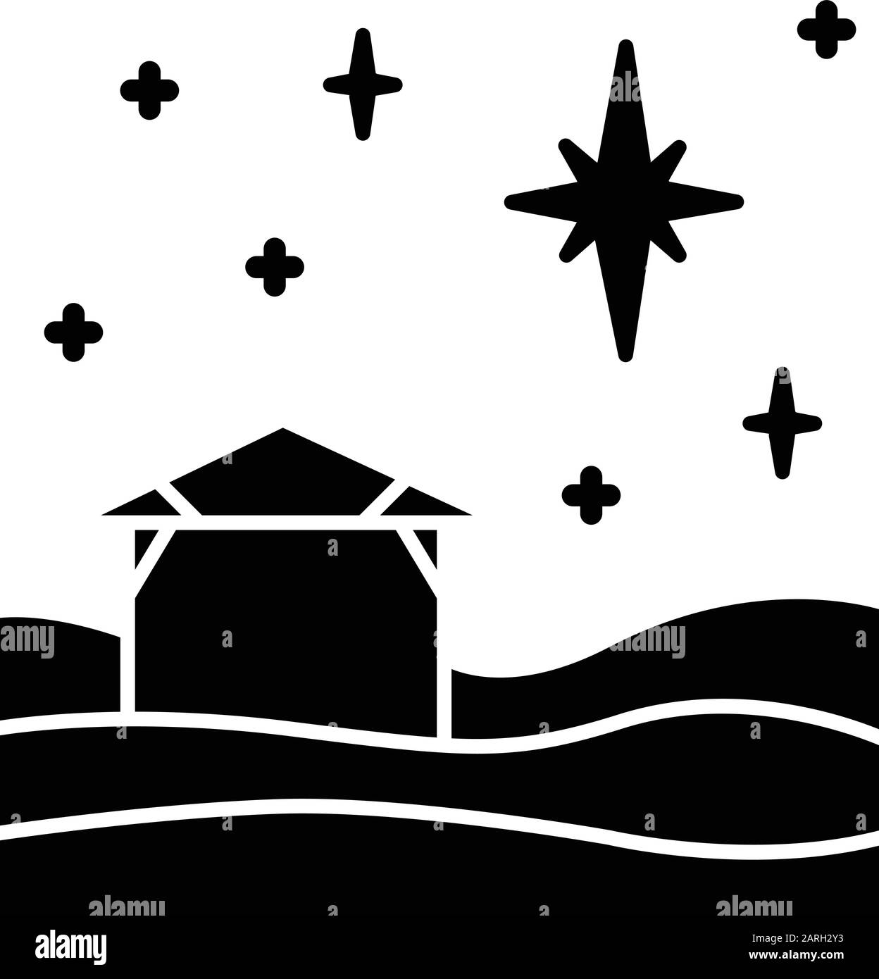 Weihnachtsstern Glyphe Symbol Christliche Heilige Nacht Weihnachtsabend Sternenhimmel Und Kleines Haus Geburt Jesu Christi Stern Von Bethlehem Silhouetten Symbol Stock Vektorgrafik Alamy