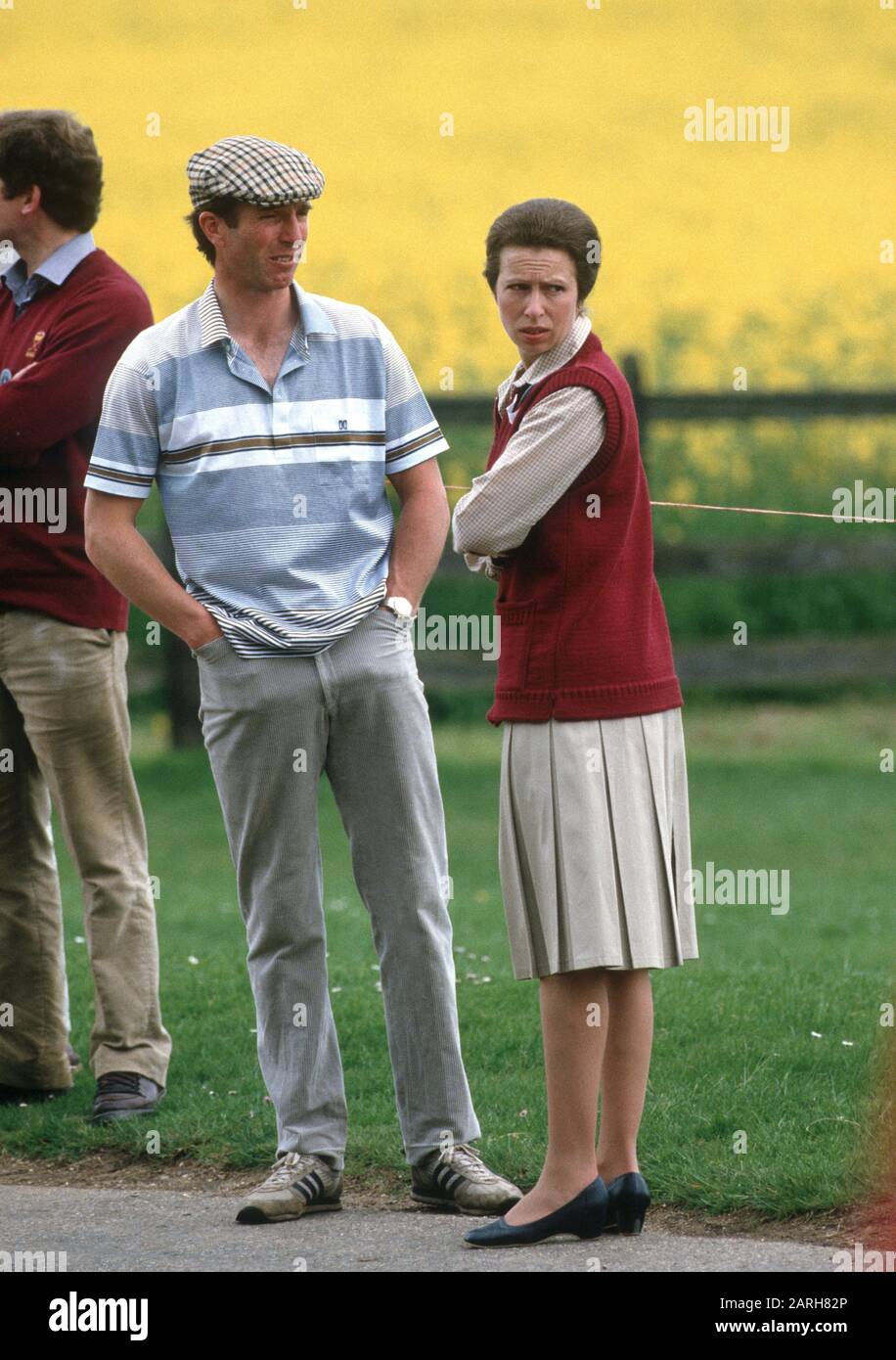 Kapitän Mark Phillips und HRH Princess Anne bei den Windsor Horse Trials, England April 1985. Stockfoto