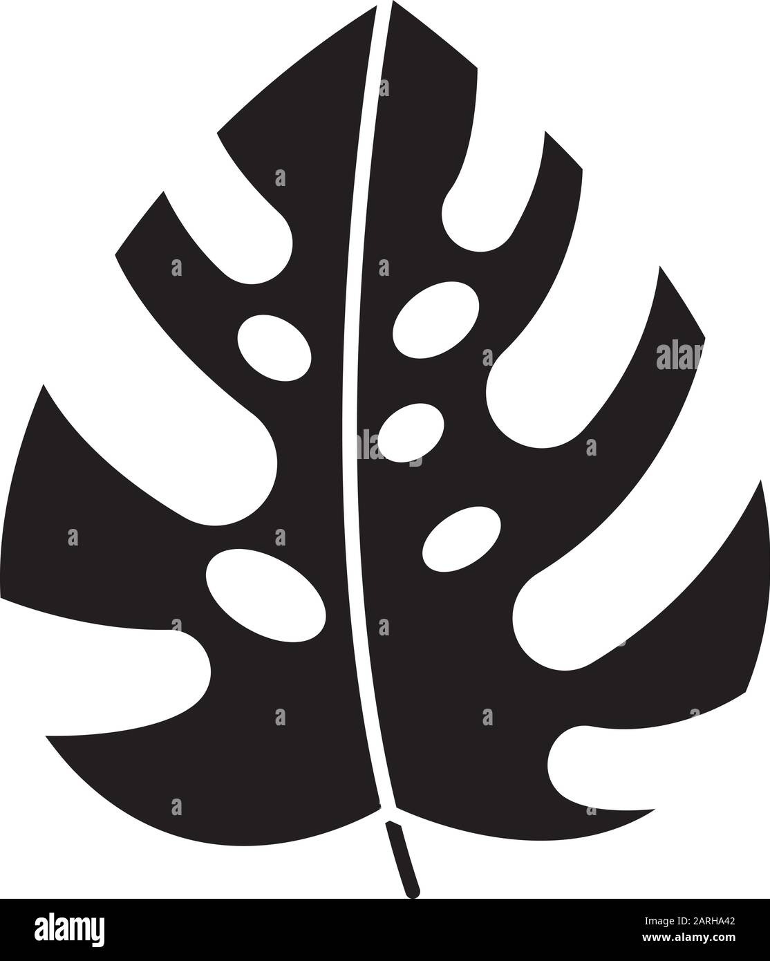 Symbol für Monstera-Lamellenglyphe. Immergrüne tropische Waldreben. Schweizer Käserei. Indonesische Inseln Natur. Entdecken Sie die Flora der Dschungel. Silhouettensymbol. Stock Vektor