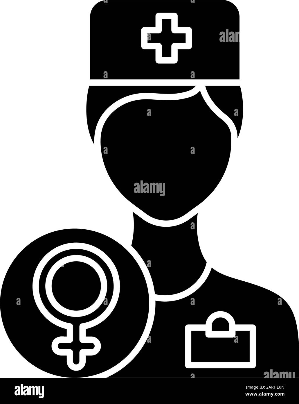 Gynäkologe Beratung Glyphe Symbol. Weibliche Gesundheitsuntersuchung. Kliniktermin. Pränatale Hilfe. Krankenhausbesuch. Gesundheit der Frau. Silhouettensymbol. Ne Stock Vektor