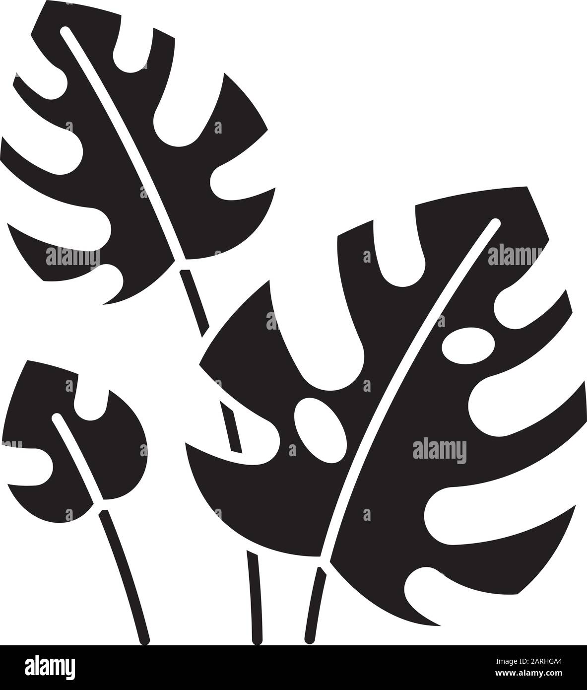 Monstera hinterlässt Glyph-Symbol. Immergrüne tropische Waldreben. Schweizer Käserei. Entdecken Sie die Natur Balis. Indonesische exotische Pflanzen. Silhouettensymbol. Stock Vektor