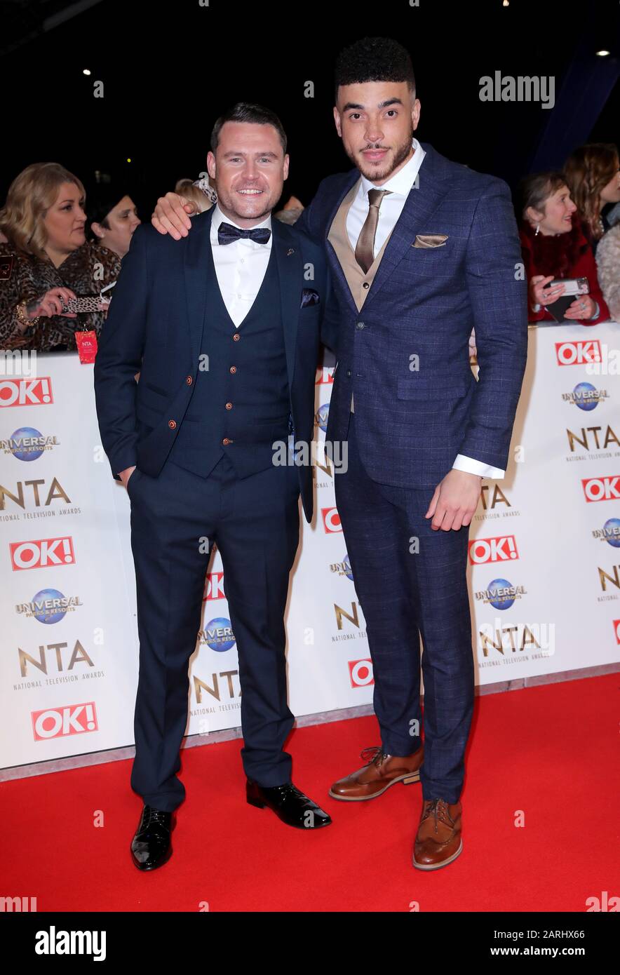 Danny Miller und Jurell Carter nahmen an den National Television Awards 2020 in der O2 Arena, London, teilzunehmen. Stockfoto