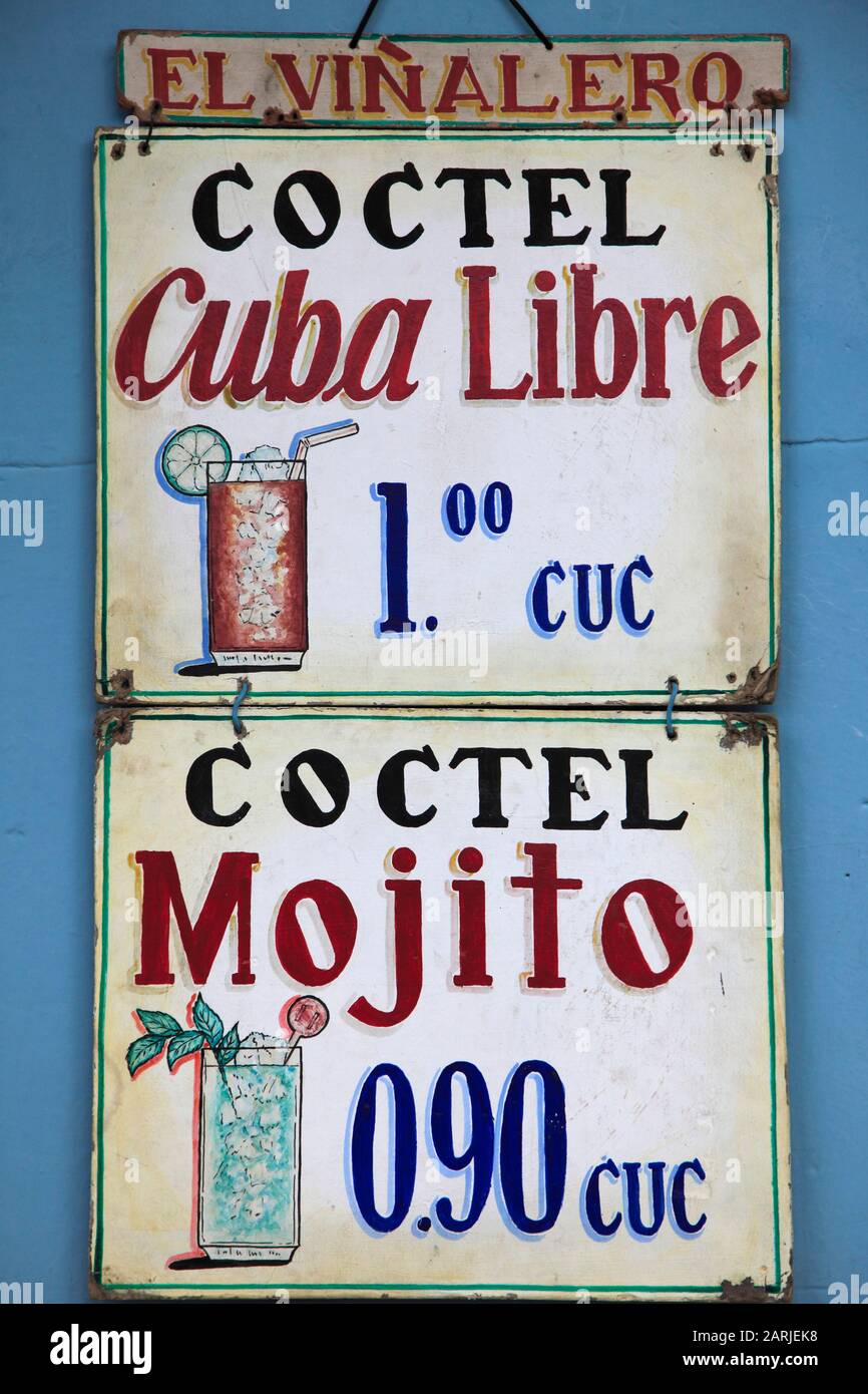 Kuba, Vinales, Cocktails, Liste, Stockfoto