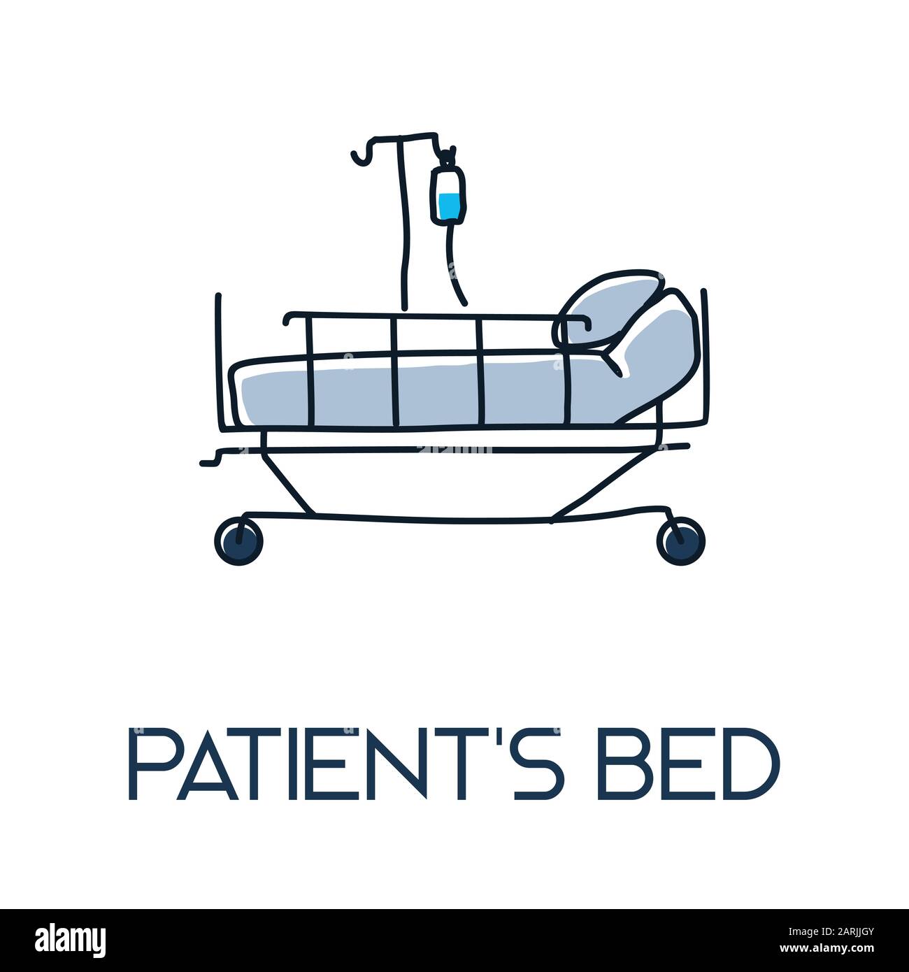 Patienten-Bett im Krankenhaus minimalistisch aus der Linie handgezeichnete medizinische Flach-Ikone-Illustration Stock Vektor